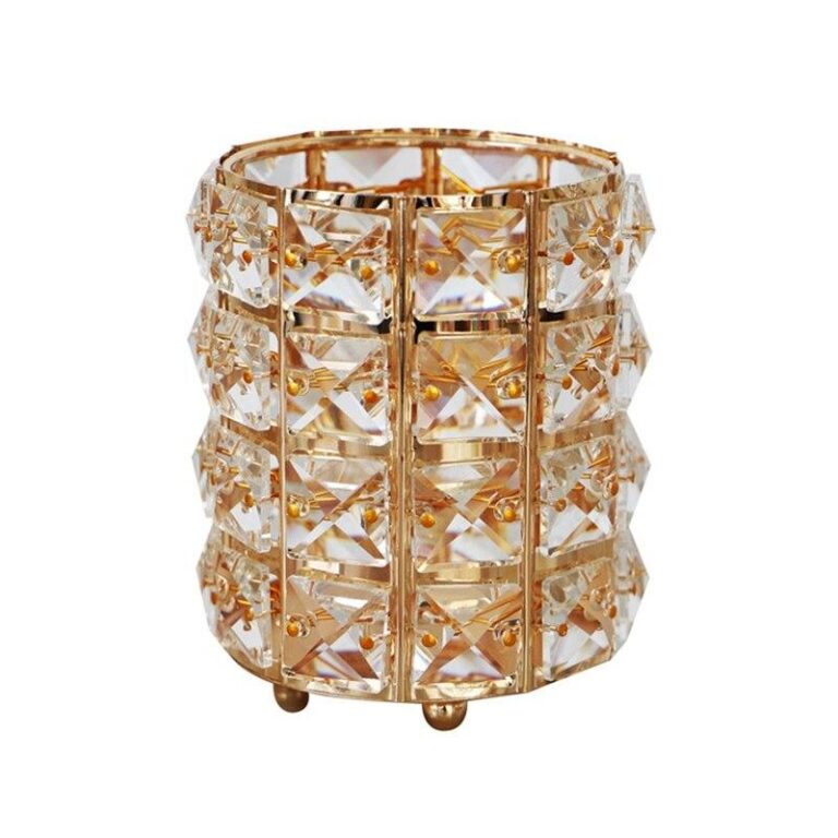 Guldig kristall sminkpenslar kruka